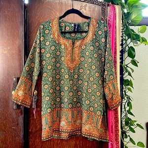 Green and gold and orange Indian Tunic